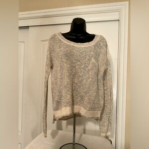 Free People Boho Cropped Oatmeal/bluish threads Open Knit Sweater, medium